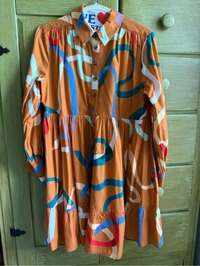 Anthropology Tiered Shirt Dress in Burnt Orange Print